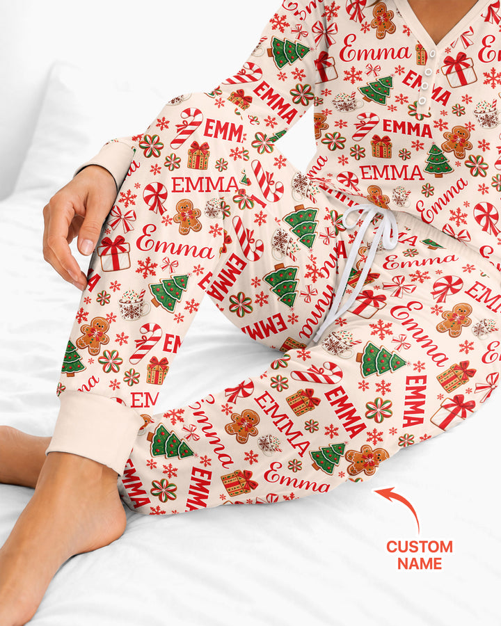 Merry Christmas Custom Name Bamboo Women Pajama Set