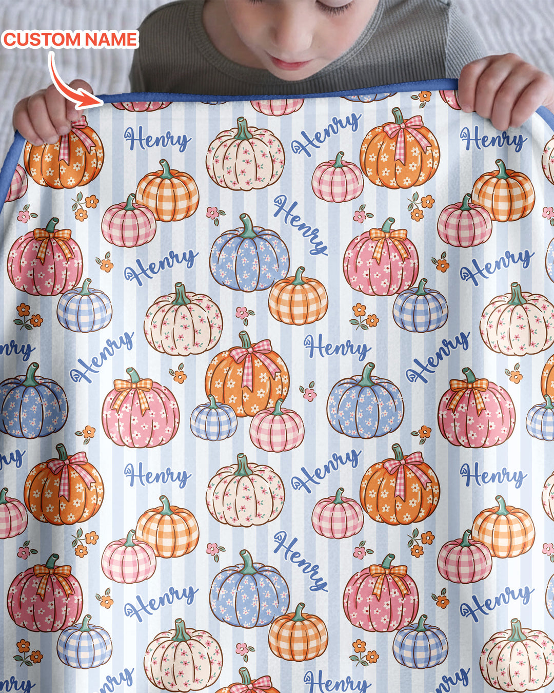 Custom Name Pumpkin Patch Bamboo Blanket