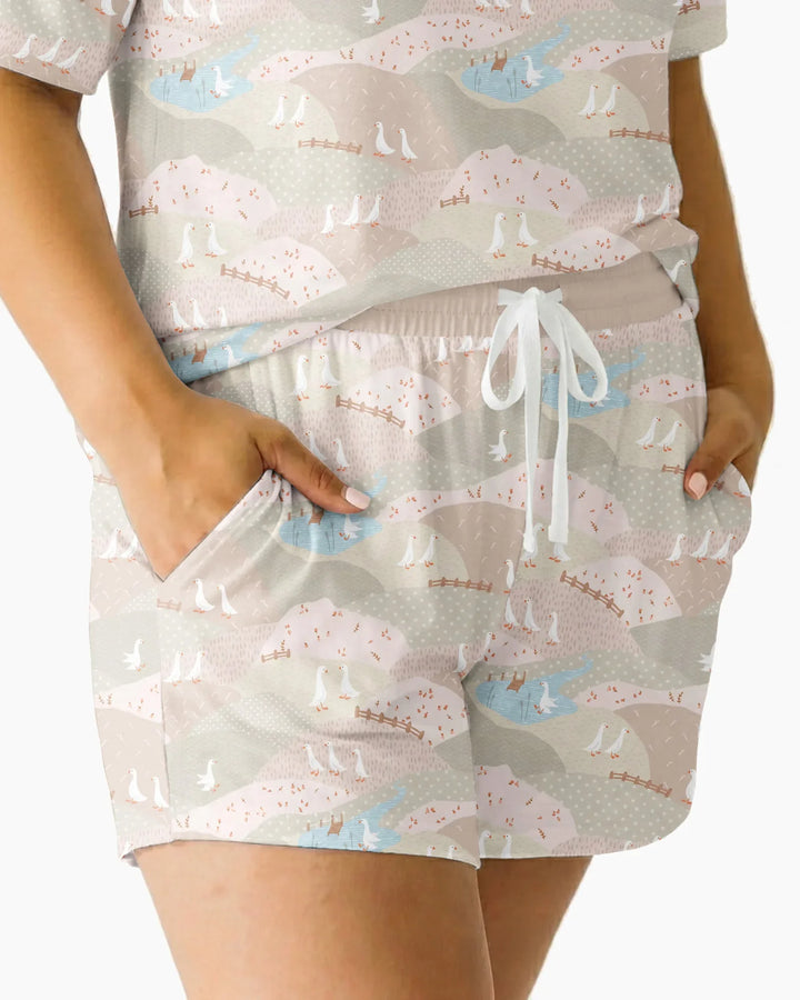 Wandering Geese Family Matching Bamboo Women Short Sleeve Short Pajama Set