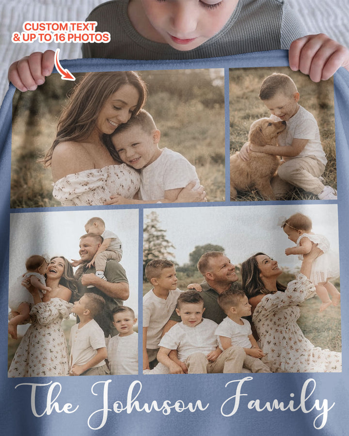 Custom Photo Collage Family Bamboo Blanket