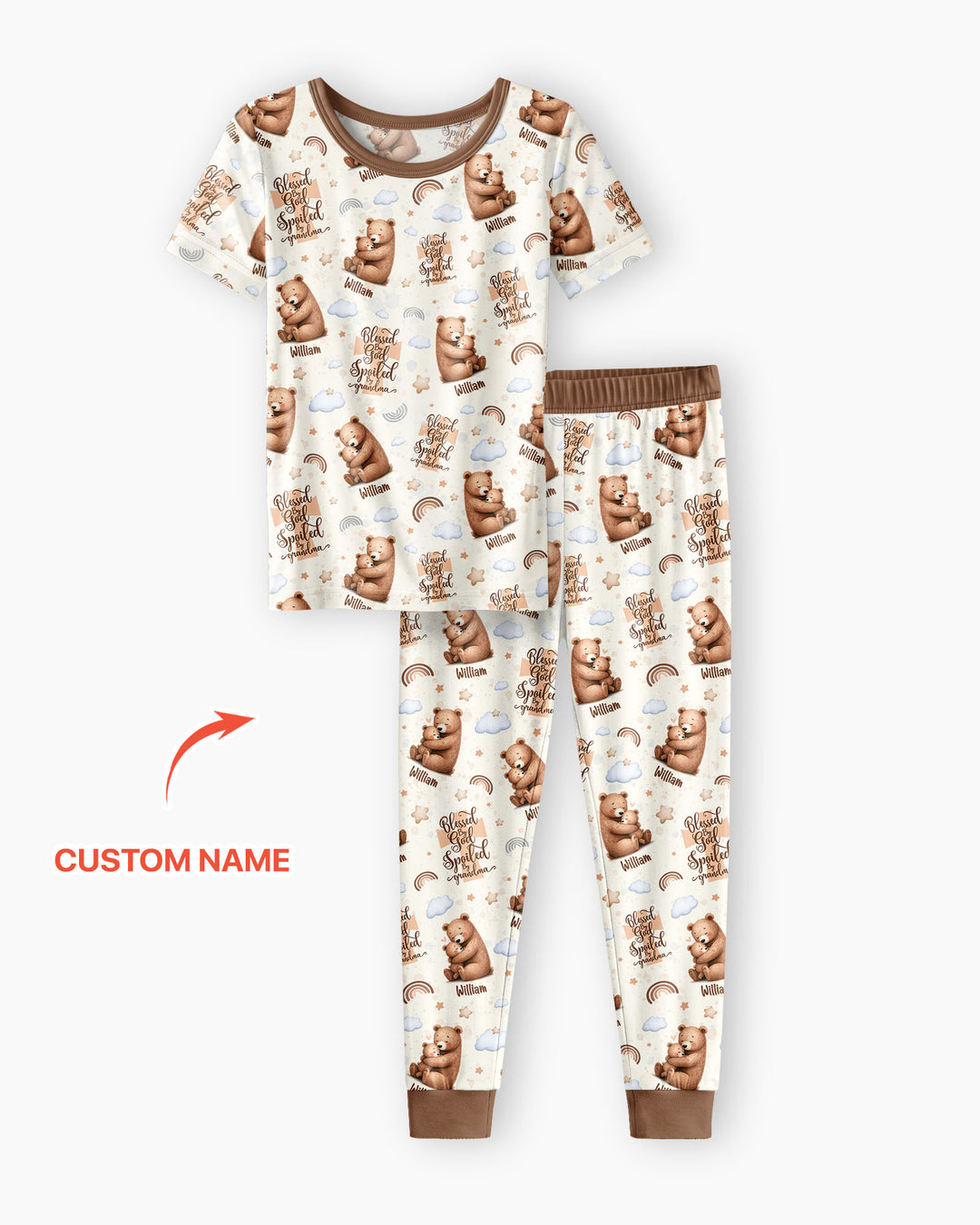 Custom Name Blessed By God Spoiled By Grandma Bamboo Two Piece Short Sleeve Pajama Set