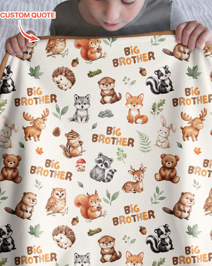Custom Quote Woodland Animal Matching Sibling Bamboo Blanket