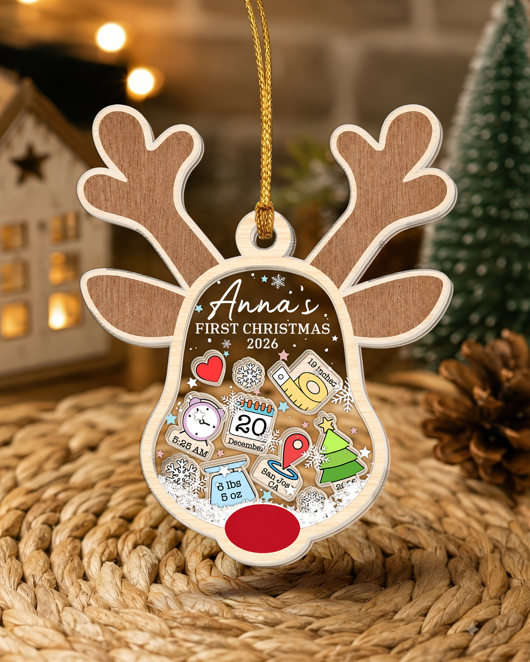 Reindeer Baby First Christmas Shaker Ornament