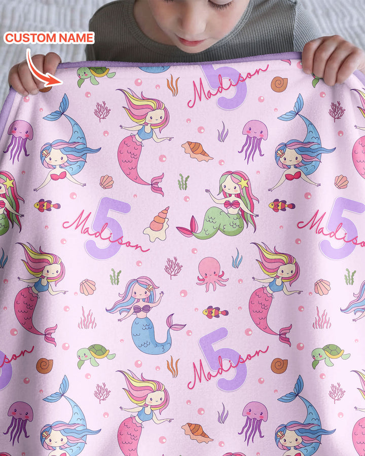 Custom Name Birthday Mermaid Bamboo Blanket