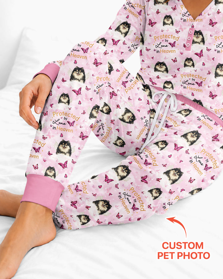 Custom Pet Photo Protected By Heaven Family Bamboo Women Pajama Set