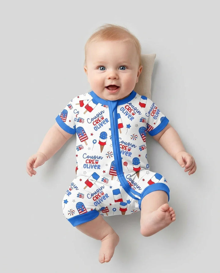 Custom Name 4th of July Cousin Crew Bamboo Shorty Zippy