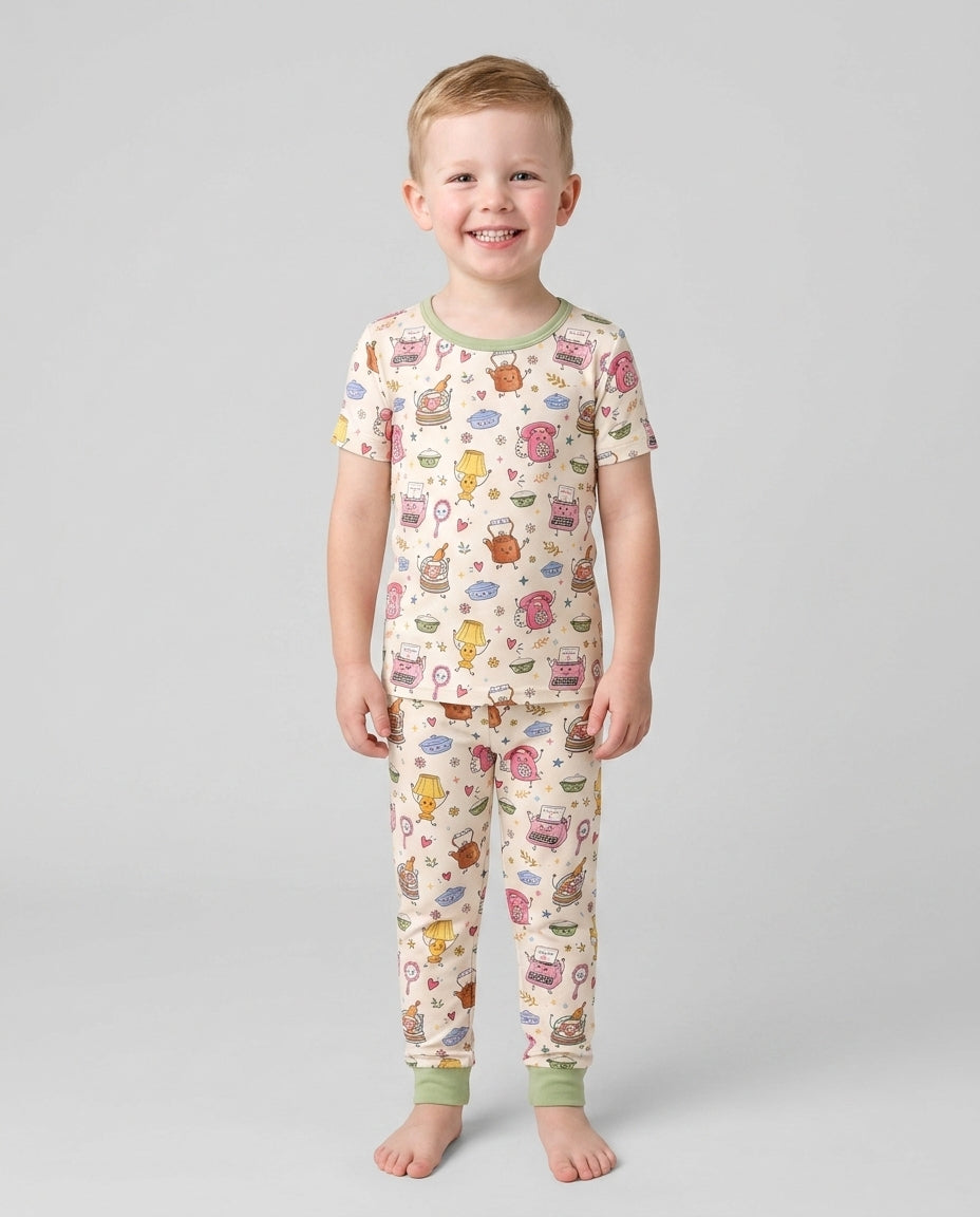 Retro Chasing Toy Bamboo Two Piece Short Sleeve Pajama Set