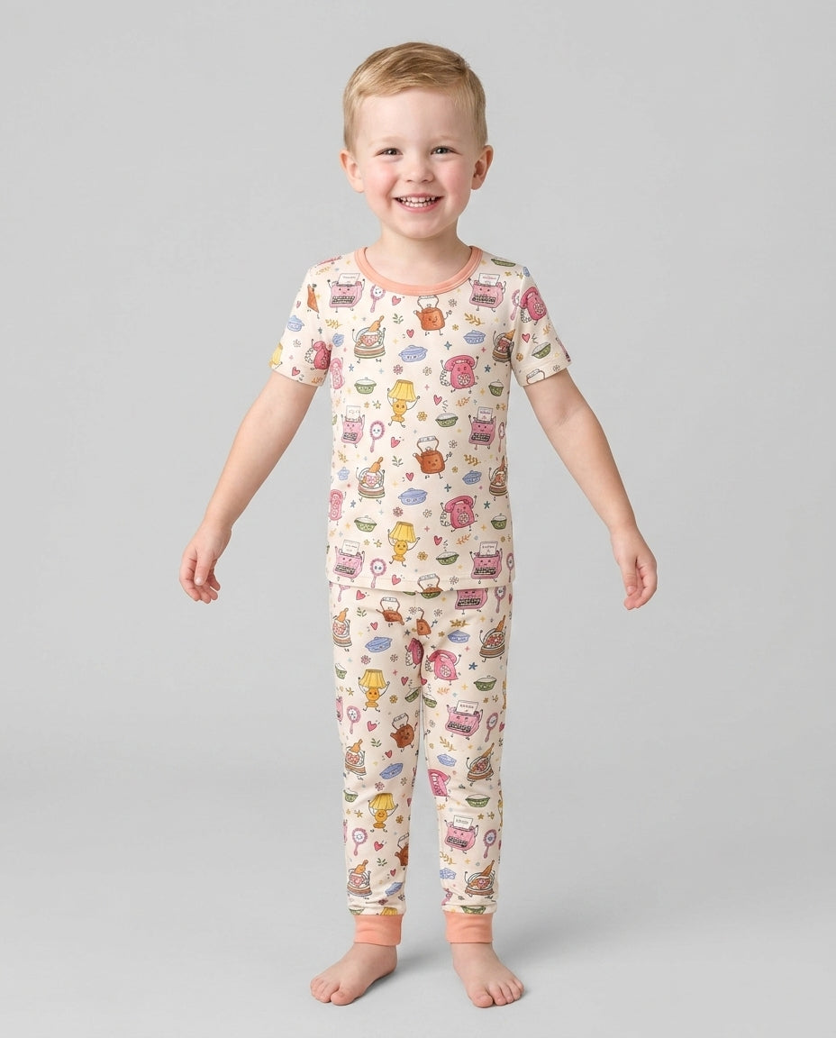 Retro Chasing Toy Bamboo Two Piece Short Sleeve Pajama Set