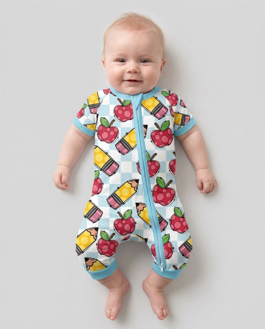 Checkered Apple Scribbles Bamboo Shorty Zippy