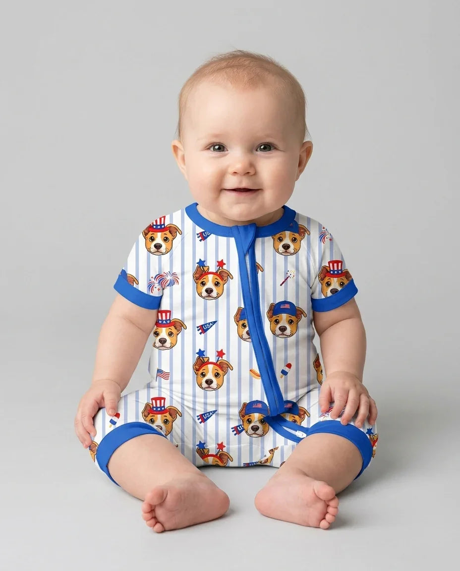 Custom Pet Image 4th of July Family Matching Bamboo Shorty Zippy