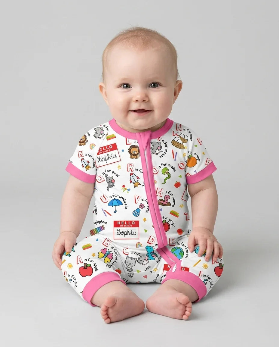 Custom Name Hello School ABCs Bamboo Shorty Zippy