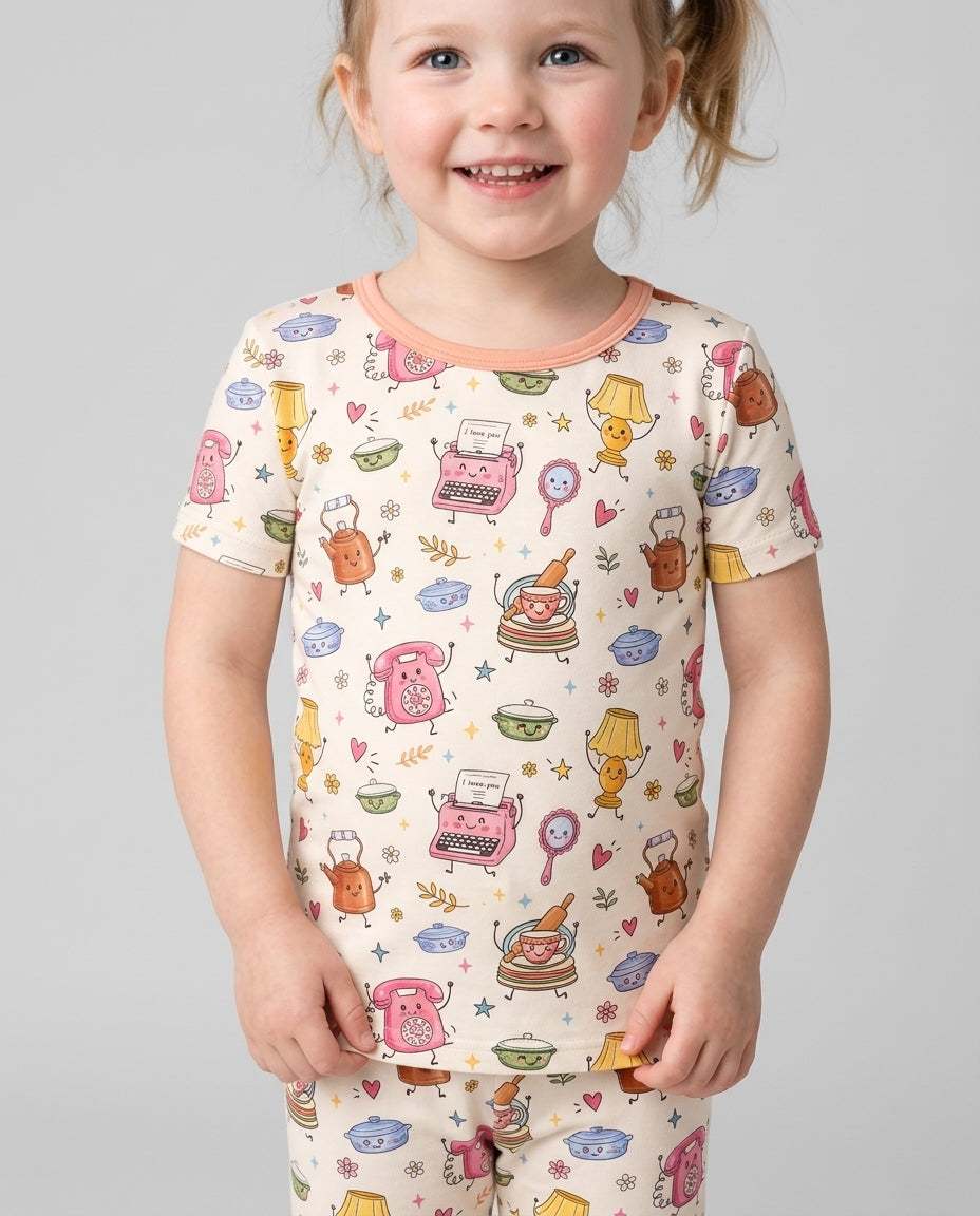 Retro Chasing Toy Bamboo Two Piece Short Sleeve Pajama Set
