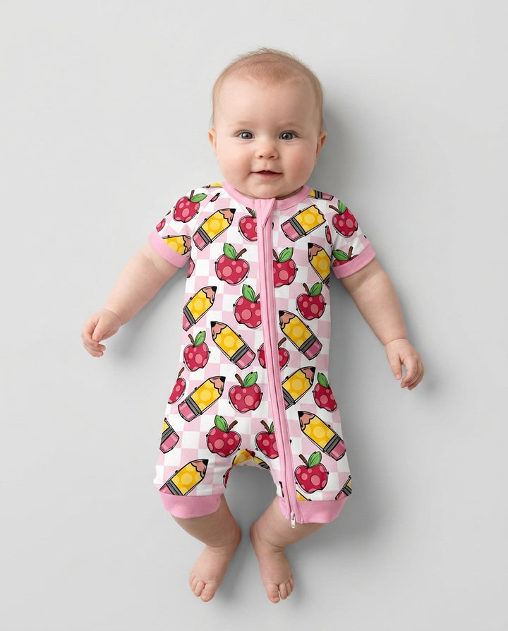 Checkered Apple Scribbles Bamboo Shorty Zippy