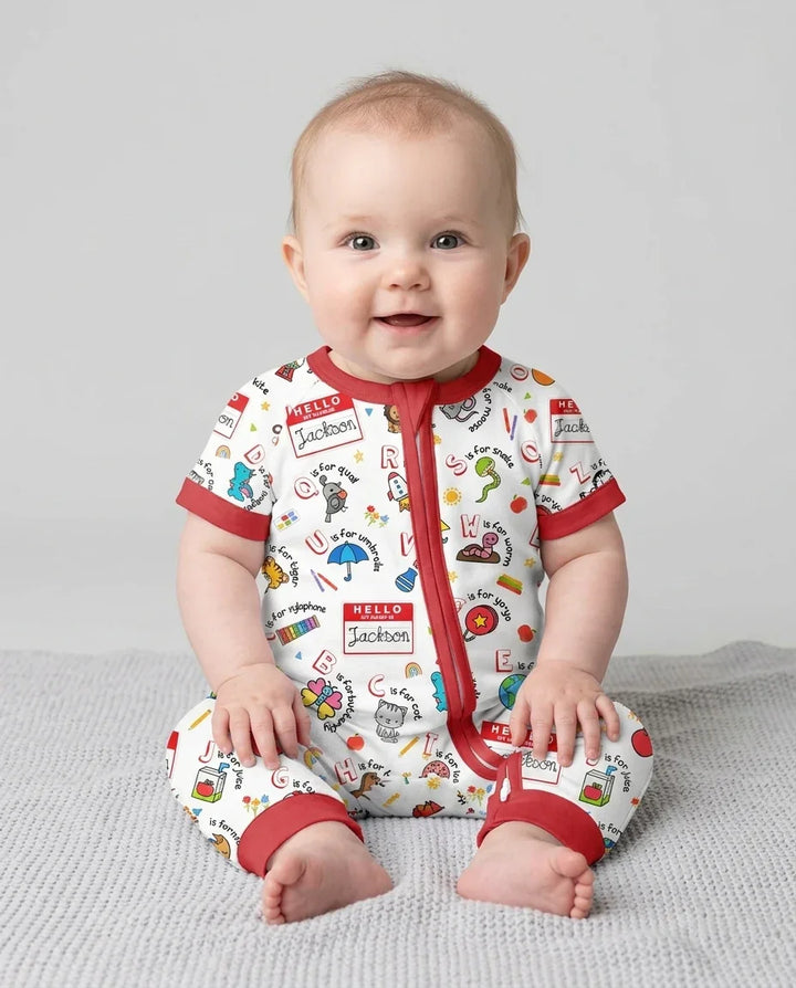 Custom Name Hello School ABCs Bamboo Shorty Zippy