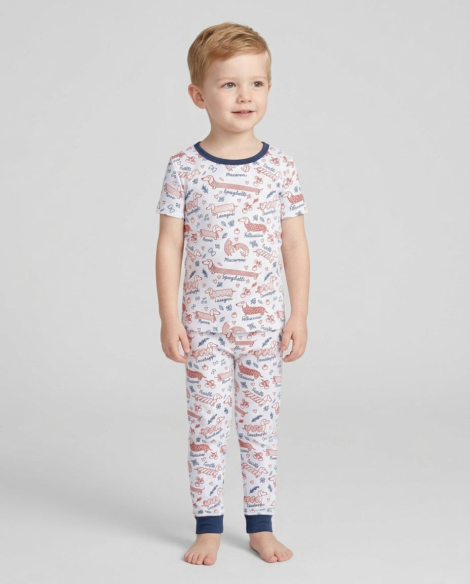 Funny Dachshund Pasta Pups Bamboo Two Piece Short Sleeve Pajama Set