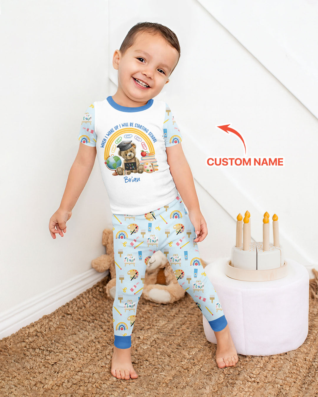 Custom Name When I Wake Up I Will Be Starting School Bamboo Two Piece Short Sleeve Pajama Set