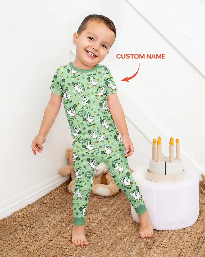 Silly Goose Playing Tennis Bamboo Two Piece Short Sleeve Pajama Set