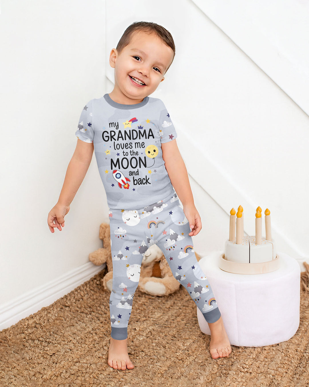 My Grandma Loves Me To The Moon And Back Bamboo Two Piece Short Sleeve Pajama Set