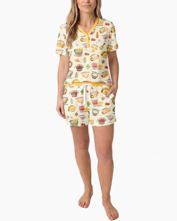 Kawaii Mexican Food Bamboo Women Short Sleeve Short Pajama Set