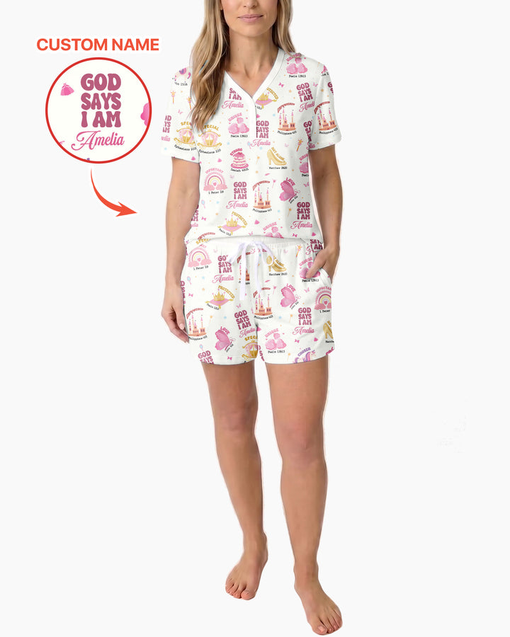 God Says I Am Girl Bamboo Women Short Sleeve Short Pajama Set