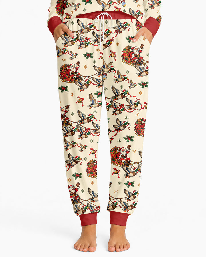Santa Sleigh with Mallard Ducks Bamboo Women Pajama Set
