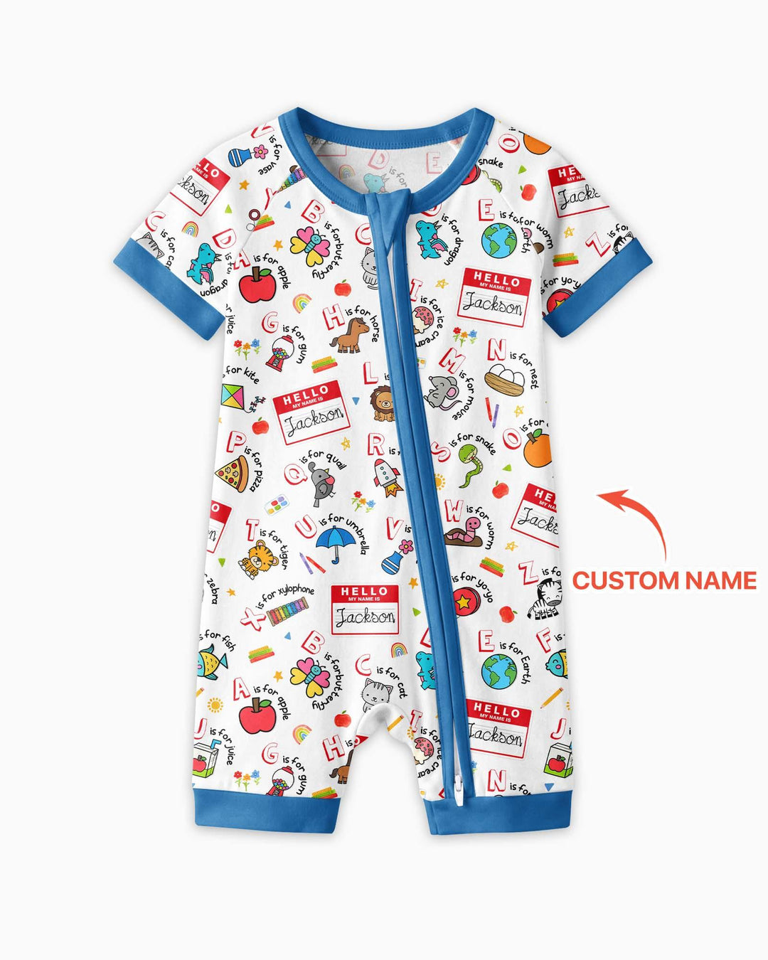 Custom Name Hello School ABCs Bamboo Shorty Zippy