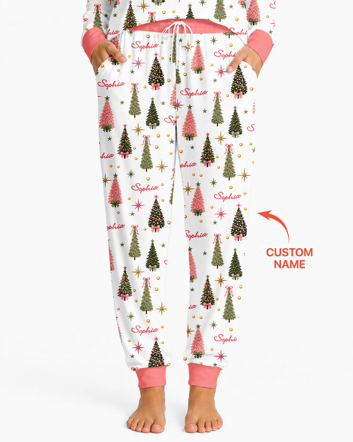 Custom Name Merry Christmas Tree Bamboo Women Pajama Set