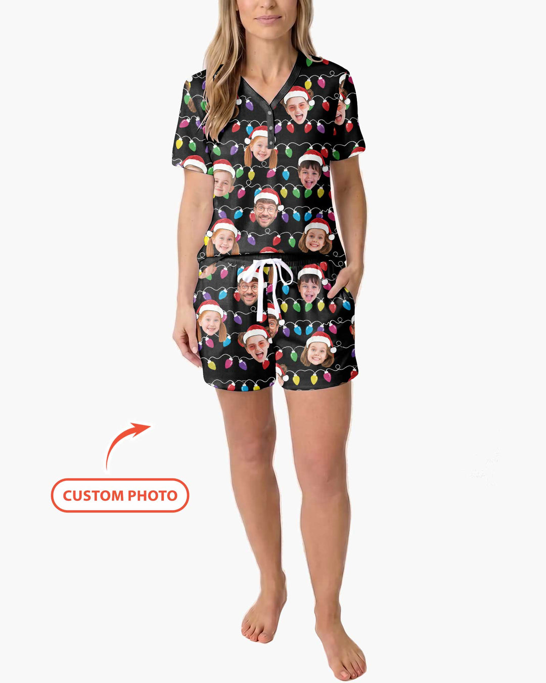 Custom Face Christmas Family Silly Xmas Leds Bamboo Women Short Sleeve Short Pajama Set