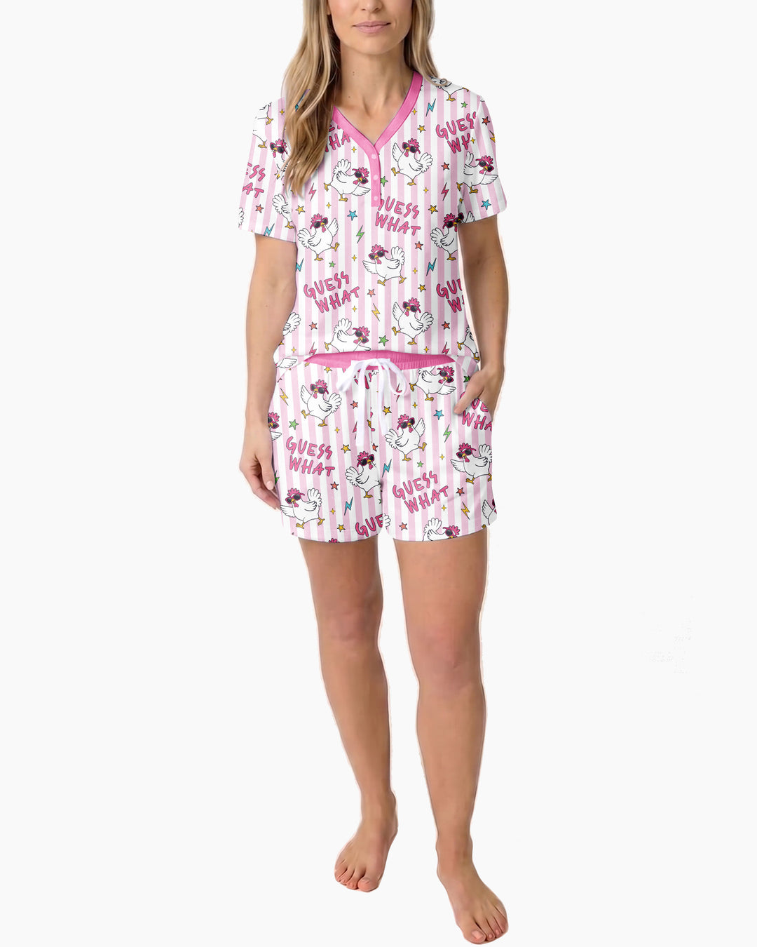 Guess What? Chicken Butt! Bamboo Women Short Sleeve Short Pajama Set