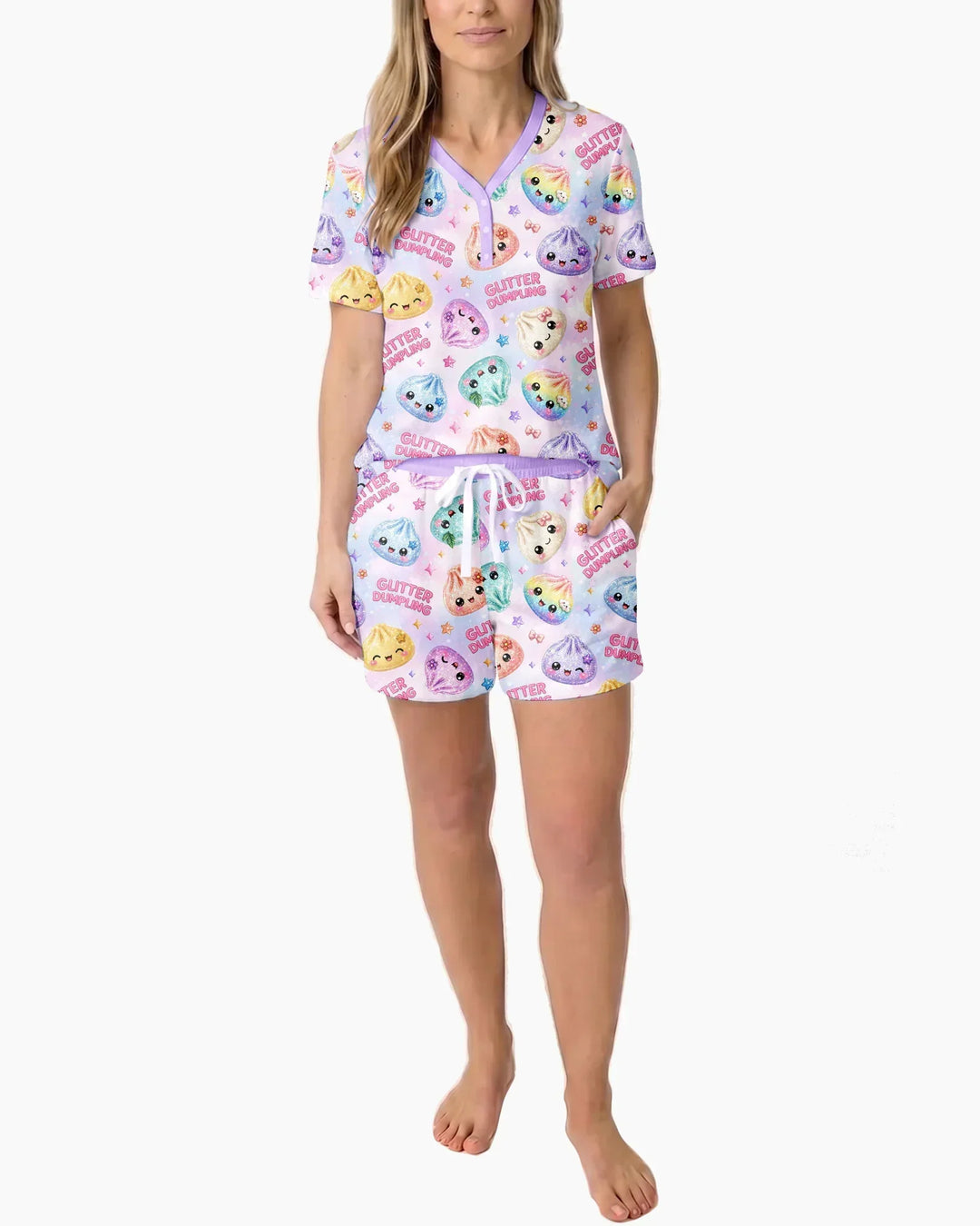 Glitter Dumpling Bamboo Women Short Sleeve Short Pajama Set