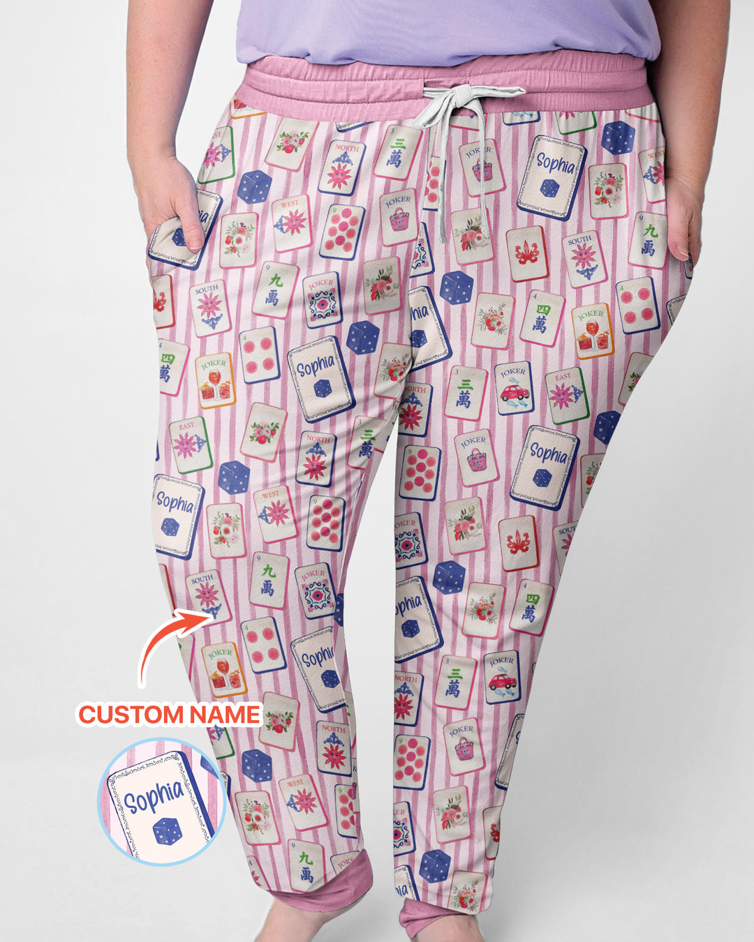 Coastal Mahjong Custom Name Mommy & Me Matching Bamboo Women Pajama Set