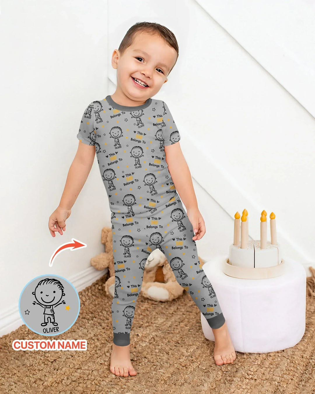 Custom Name This Dad Belongs To Doodle Bamboo Two Piece Short Sleeve Pajama Set