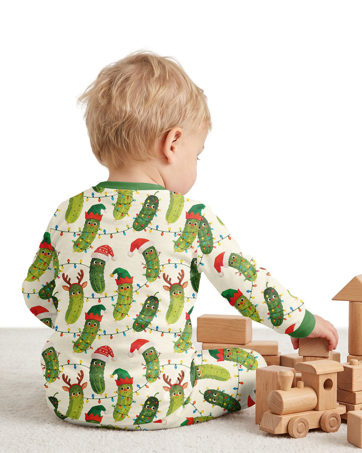 Cheerful Christmas Pickle Bamboo Two Piece Long Sleeve Pajama Set