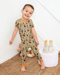 Vintage Skeleton Pumpkin Halloween Bamboo Two Piece Short Sleeve Pajama Set