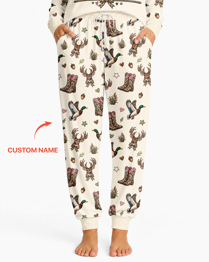 Custom Name Preppy Camo Bow Bamboo Women Pajama Set