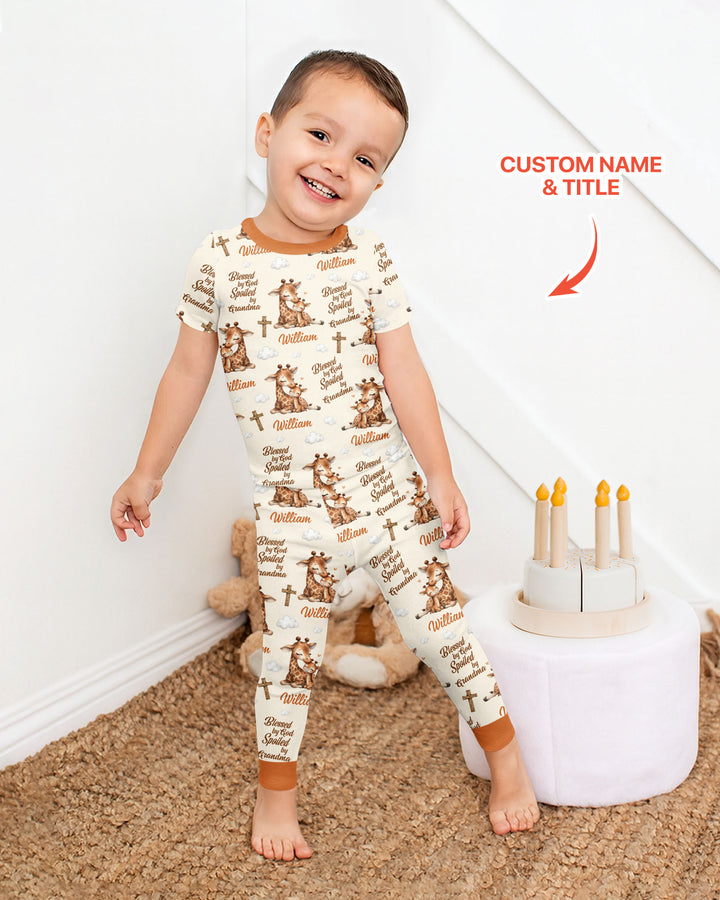 Custom Name Blessed By God Spoiled By Grandma Bamboo Two Piece Short Sleeve Pajama Set