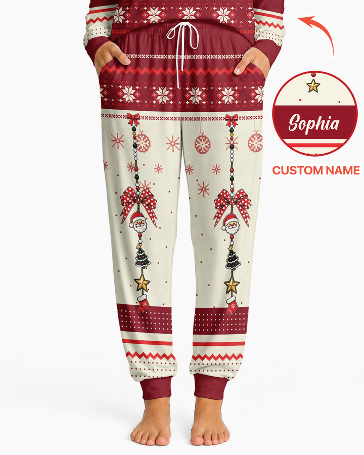 Custom Name Christmas Charm Bamboo Women Pajama Set