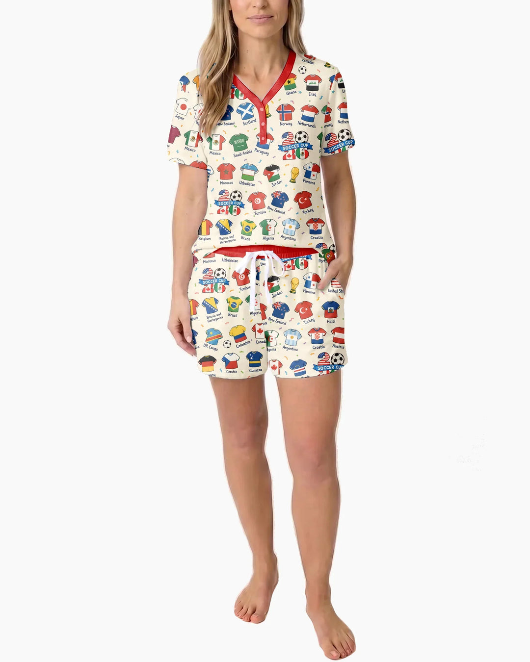 2026 Soccer World Jersey Flag Family Matching Bamboo Women Short Sleeve Short Pajama Set