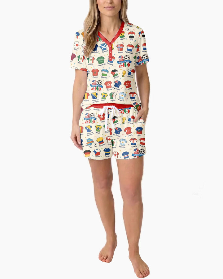 2026 Soccer World Jersey Flag Family Matching Bamboo Women Short Sleeve Short Pajama Set