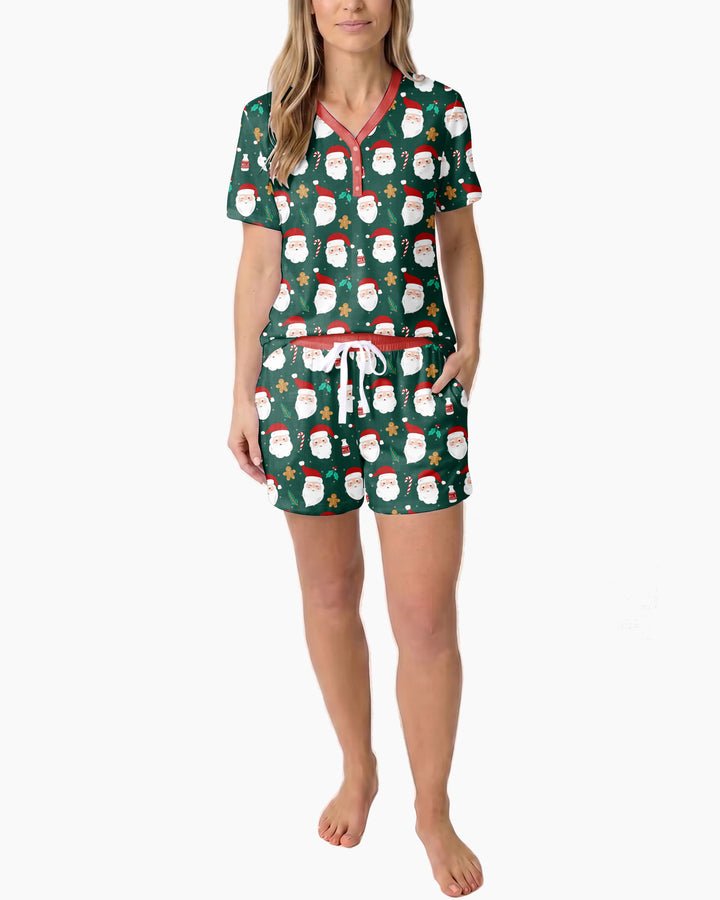 Christmas Sweet Santa Bamboo Women Short Sleeve Short Pajama Set