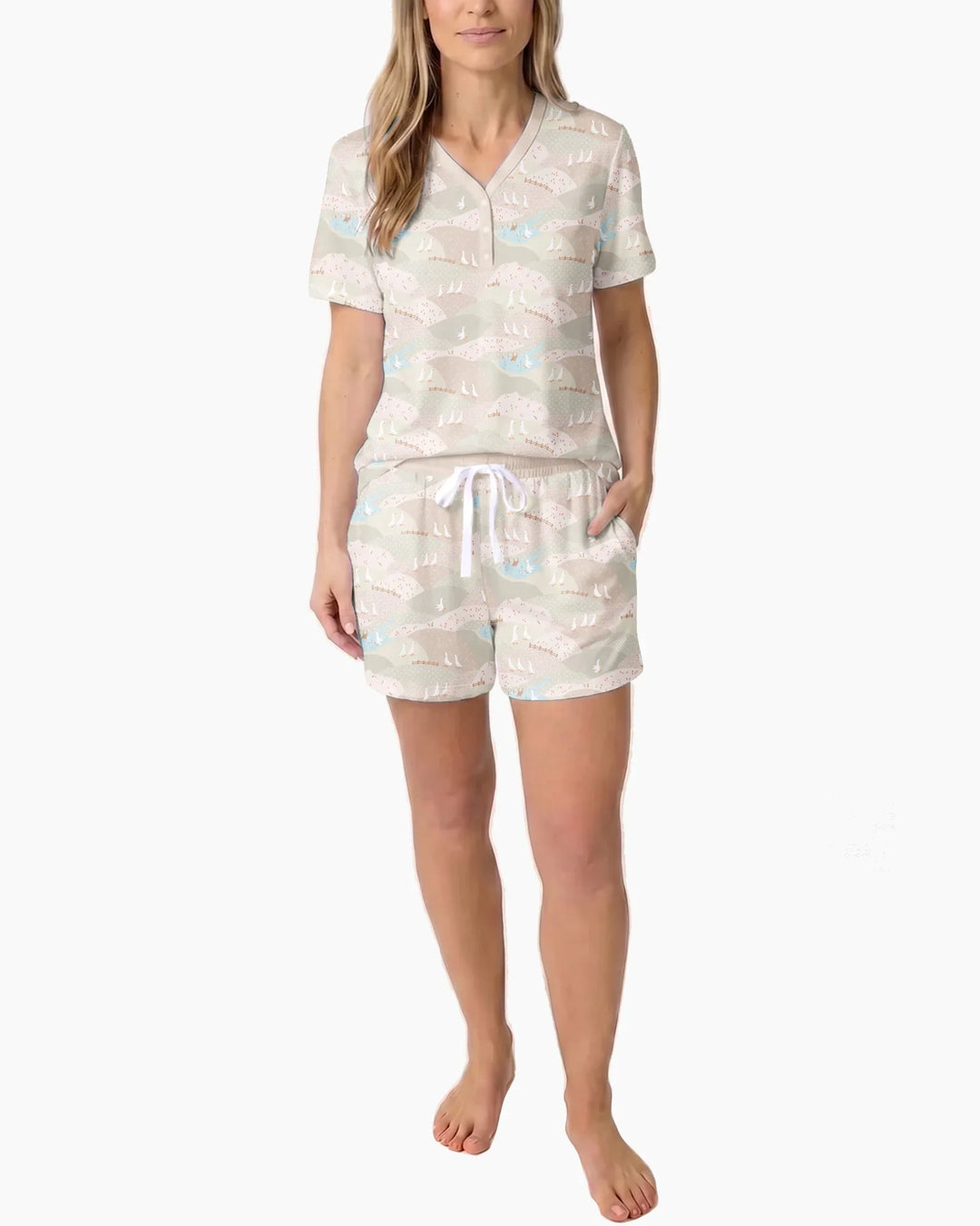 Wandering Geese Family Matching Bamboo Women Short Sleeve Short Pajama Set