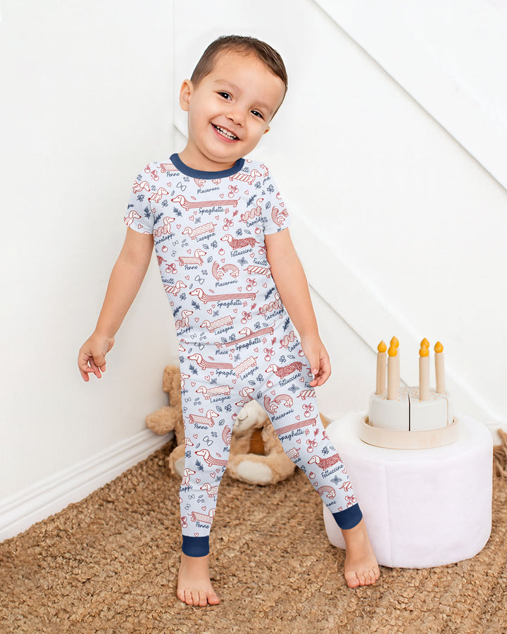 Funny Dachshund Pasta Pups Bamboo Two Piece Short Sleeve Pajama Set