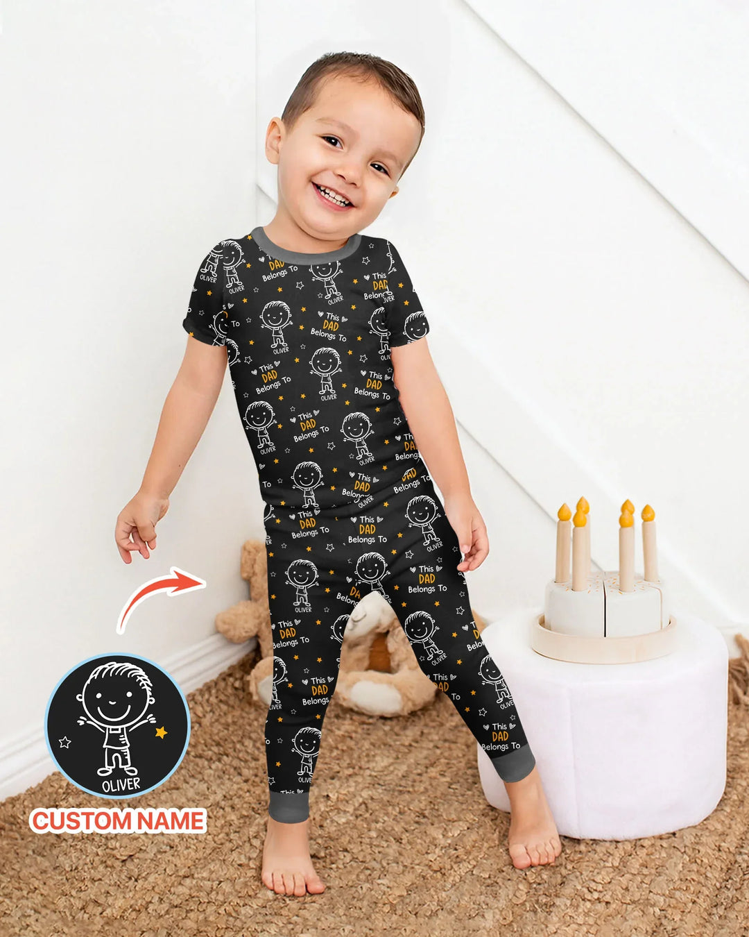 Custom Name This Dad Belongs To Doodle Bamboo Two Piece Short Sleeve Pajama Set