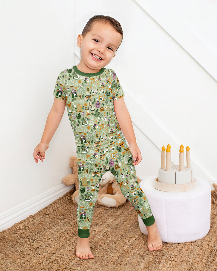Boho Witchy Celestial Magic Floral Bamboo Two Piece Short Sleeve Pajama Set
