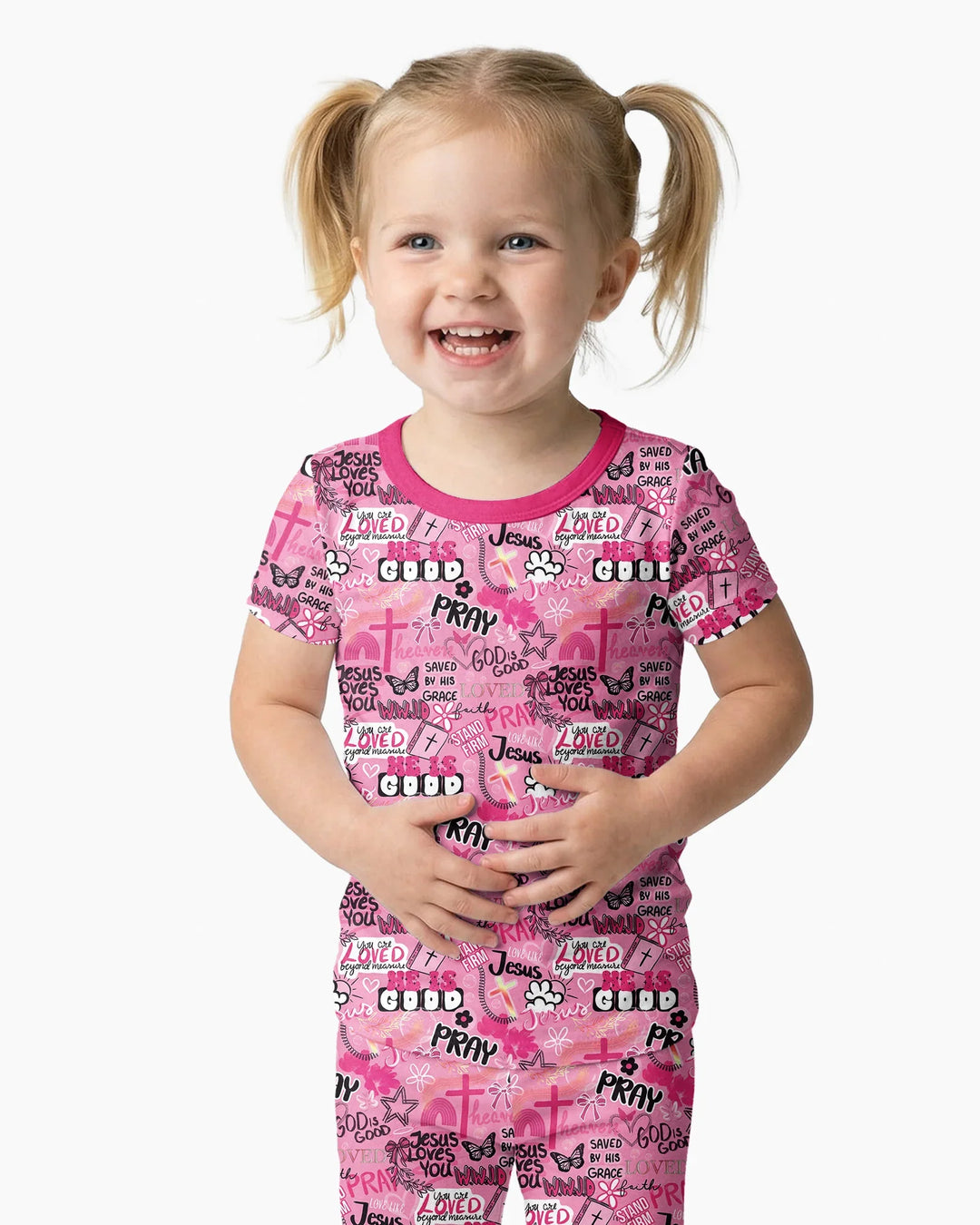 Pink Faith & Grace Bamboo Two Piece Short Sleeve Pajama Set