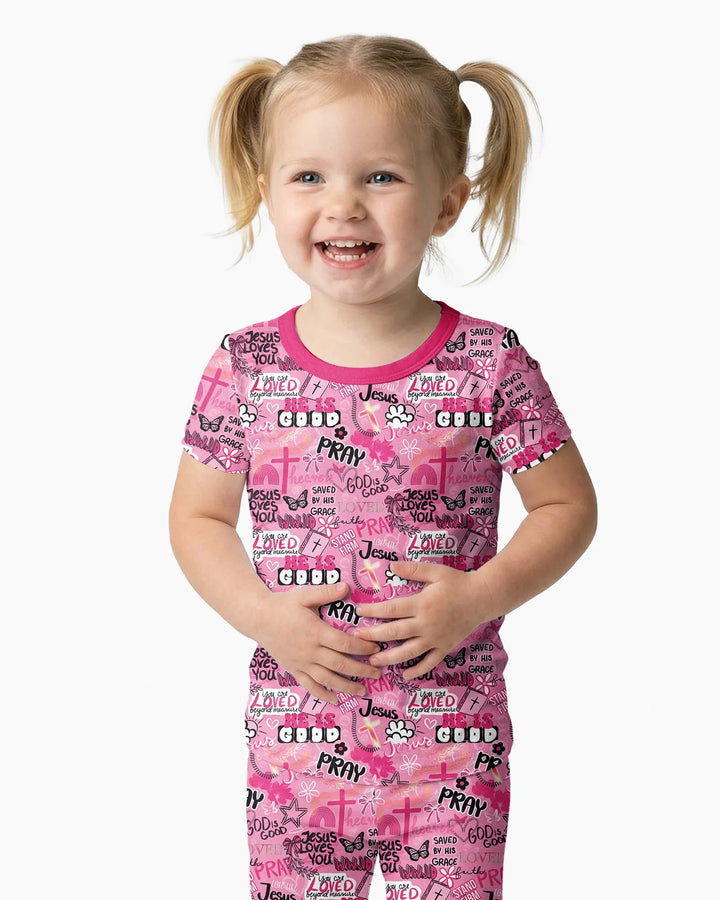 Pink Faith & Grace Bamboo Two Piece Short Sleeve Pajama Set