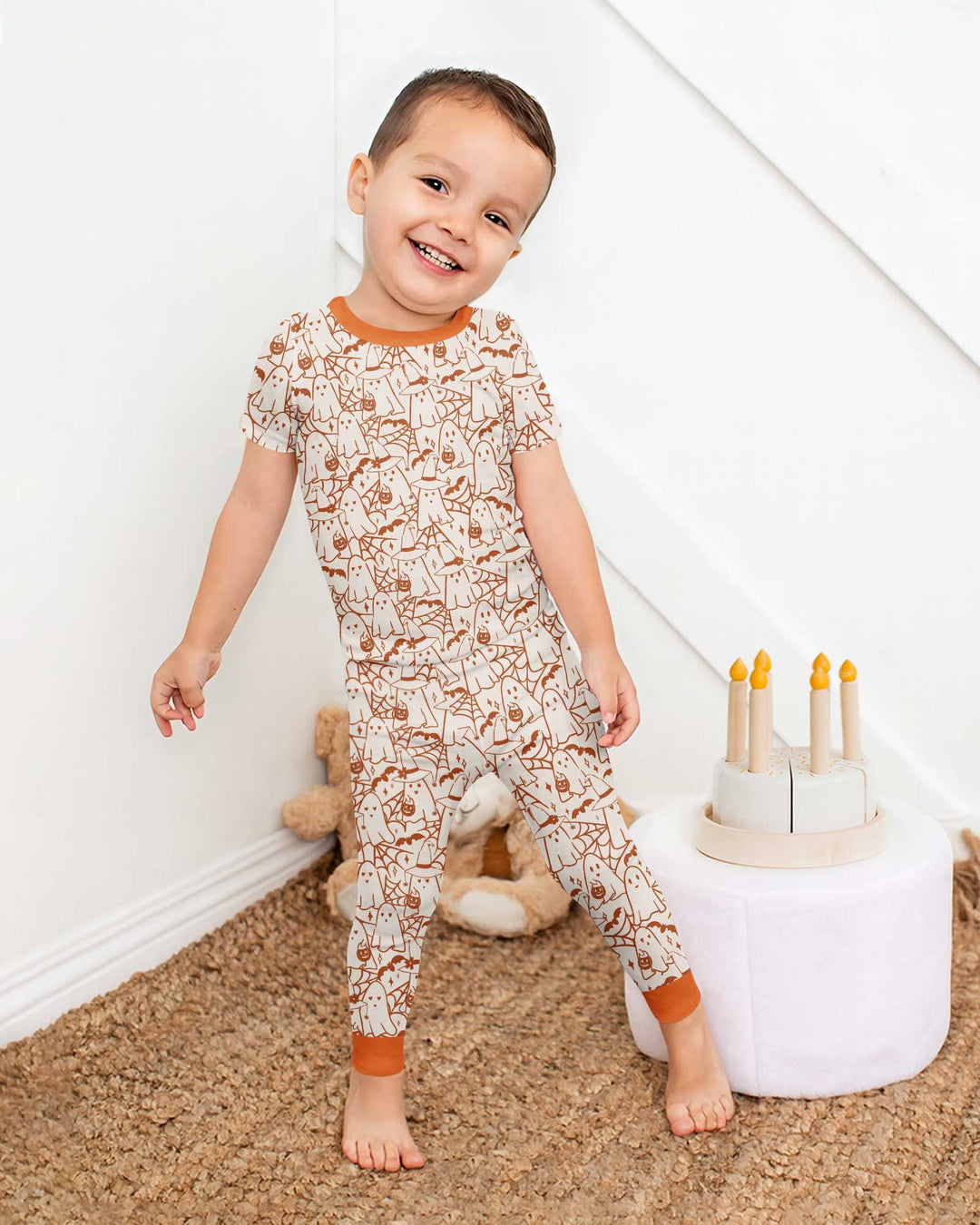 Boo Trick or Treat Ghosts Halloween Bamboo Two Piece Short Sleeve Pajama Set