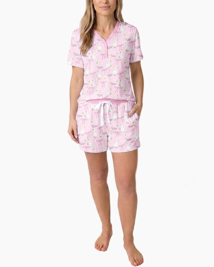 Jesus Loves You Silly Goose Bamboo Women Short Sleeve Short Pajama Set