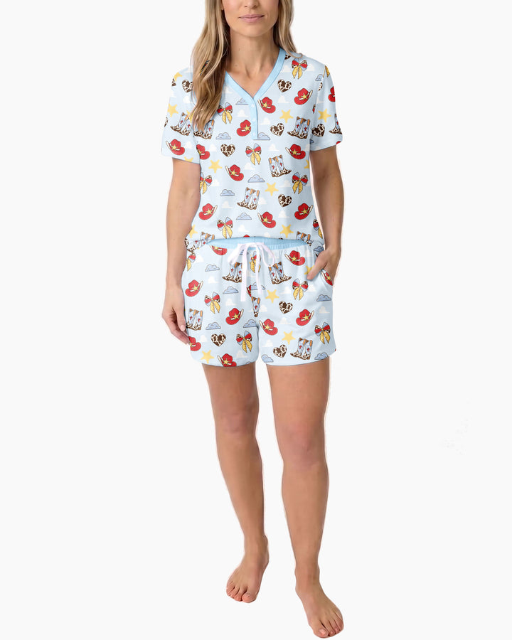 Cowboy Story Bamboo Women Short Sleeve Short Pajama Set