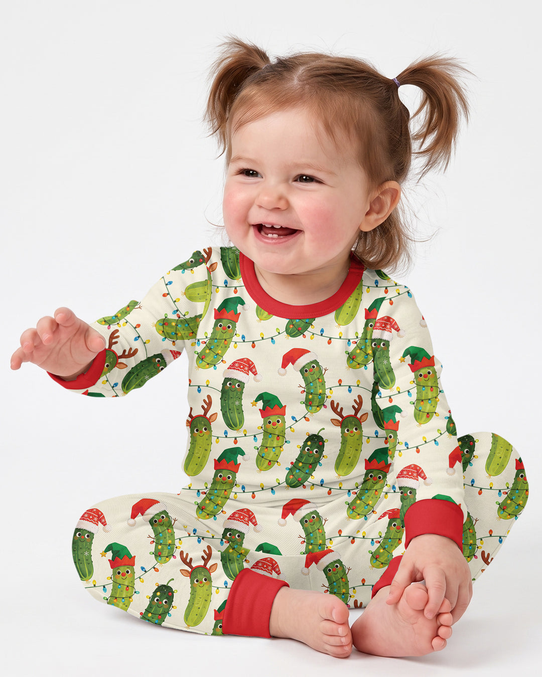 Cheerful Christmas Pickle Bamboo Two Piece Long Sleeve Pajama Set